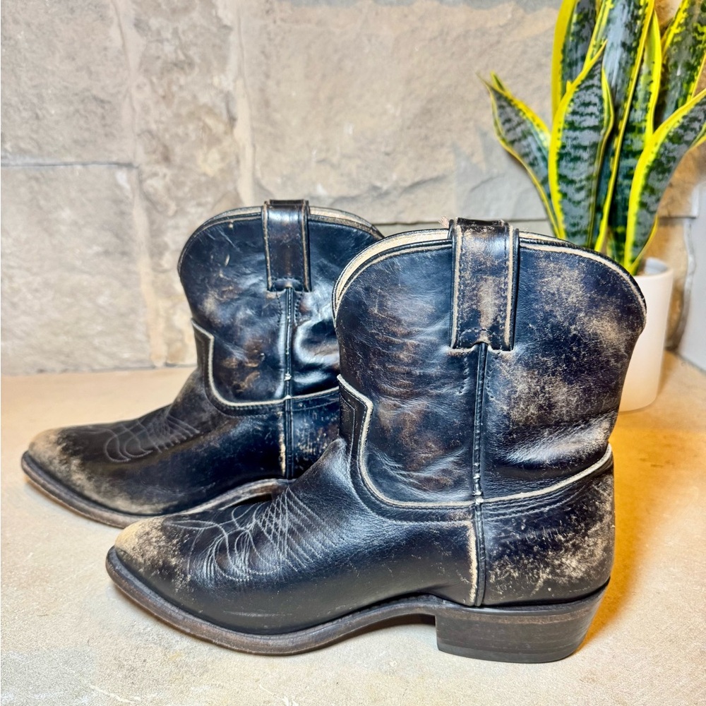💕 FRYE Billy Short Distressed Women’s Black Leather Biker Boots Size 7.5 B - Picture 3 of 11